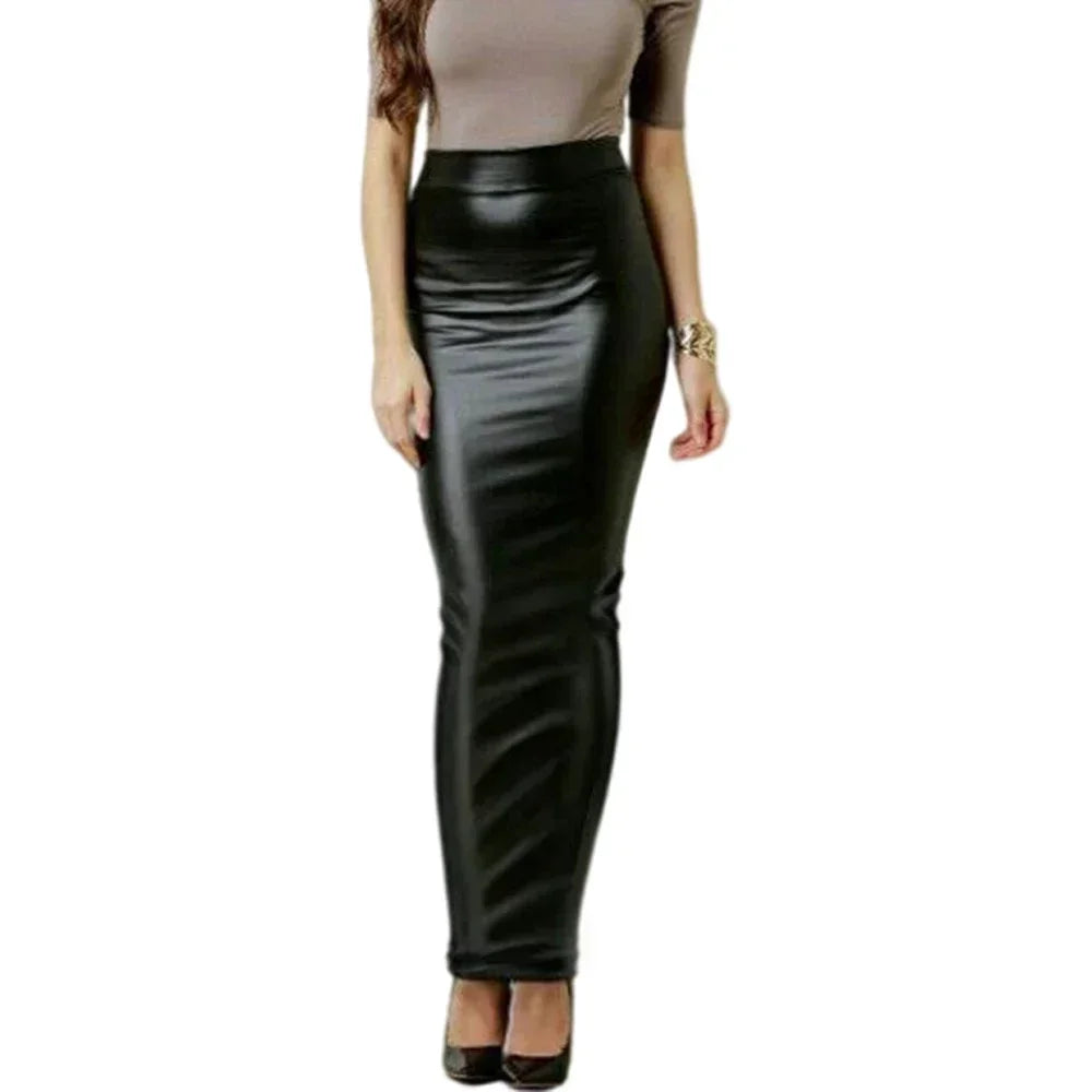 Women Hobble Skirt Solid Color High Waist Slim Fit Skinny Matte Faux Leather Cozy Commuter Wetlook Bodycon Skirt Streetwear New
