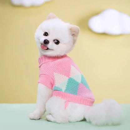 Pet Knit Sweater Autumn Winter Warm Elastic Turtleneck Two Leg Dog Cat Clothing Multi Color Striped Pattern Pet Apparel