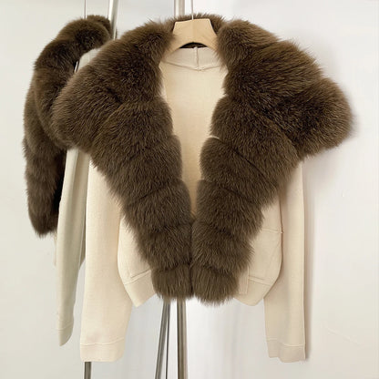 Elegant Knitted Cardigan Women's Sweater Knitting Jacket with Fur and cuffs Knitted Women's Long Sleeve Top Short Sweater