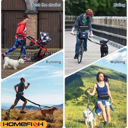 HOMEFISH Hands-Free Dog Leash Pet Leash Reflective with Waist Bag Retractable Elastic for Running&Walking Pet Supplies HD