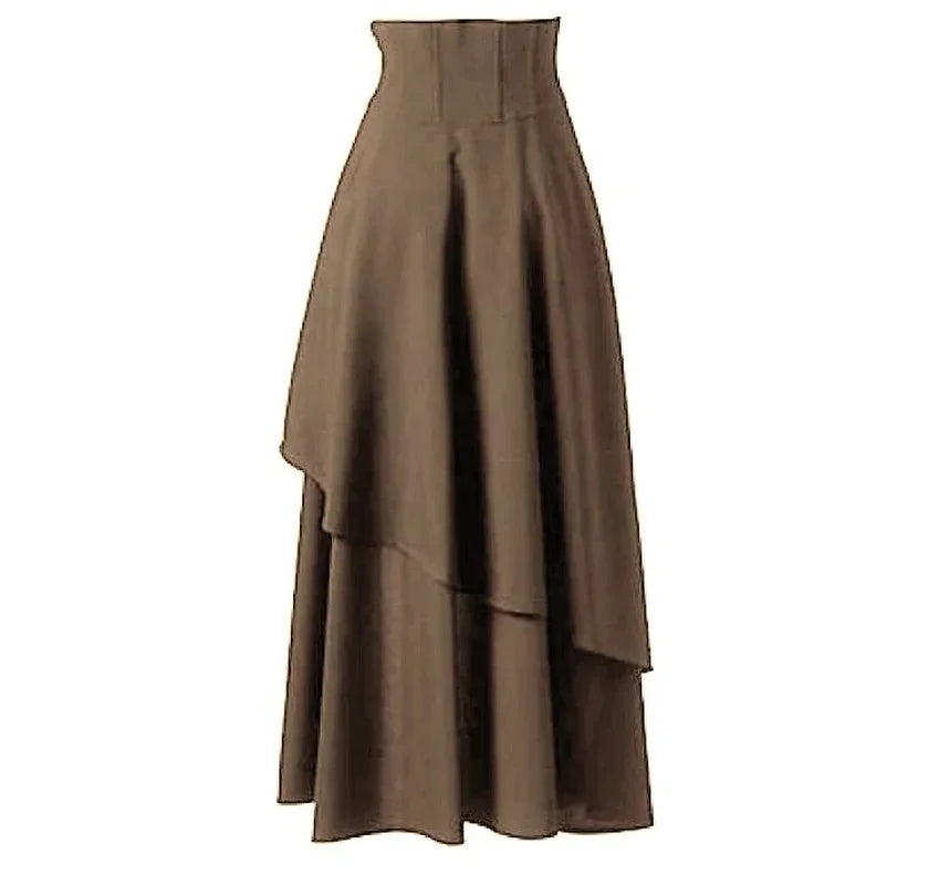 High Low Skirt Gothic Punk Lace Up Cincher Maxi Skirt Rock Hippie Pirate Draped Outfit Halloween Costume For Women