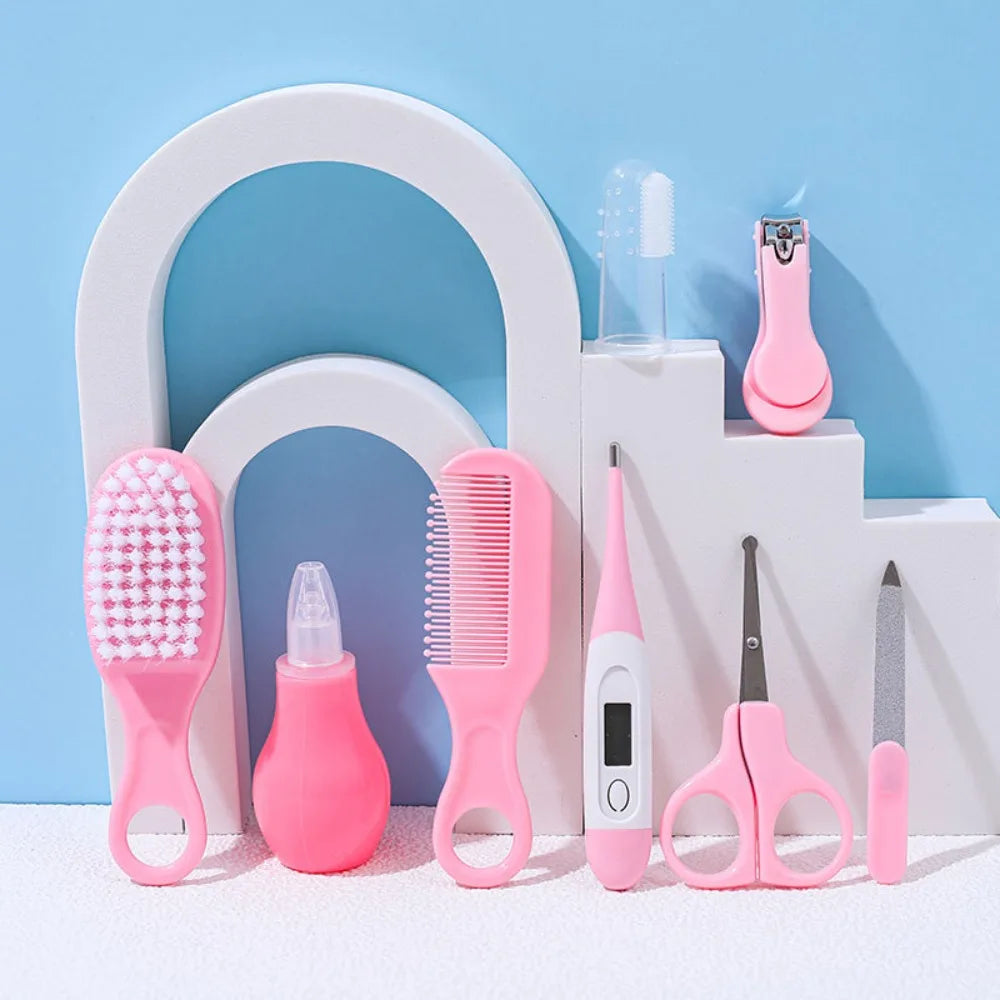 8pcs EVA Bag Baby Health Care Kit Soft Bristle Brush Material Safety Newborn Grooming Kit Nail Clippers Comb Thermometer