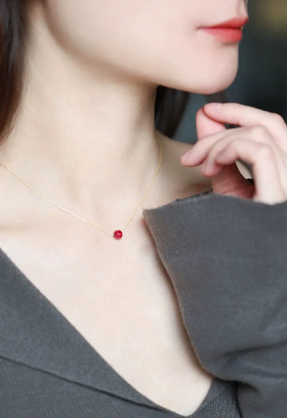 Fine Jewelry New Real 18K Gold Necklace  Natural ruby for Women Au750  Design Simple Fashion Fine Jewelry Gift for Women,x667