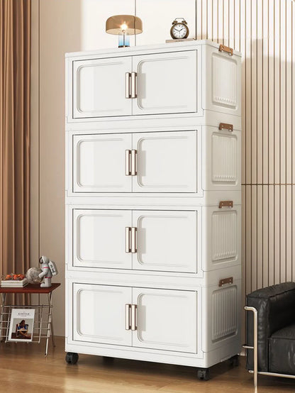 Folding Storage Cabinet with Drawers Home Organization Kitchen Bathroom Bedroom Multi-Functional Compact Closet Space Saver