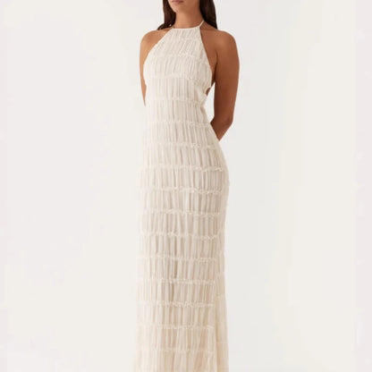 Sexy Beach Sle Wrap Ne Strap Dr Summer Women's Faion High Waist Long Skirt No Sve Hanging Ne Gown Holiday Vibes
