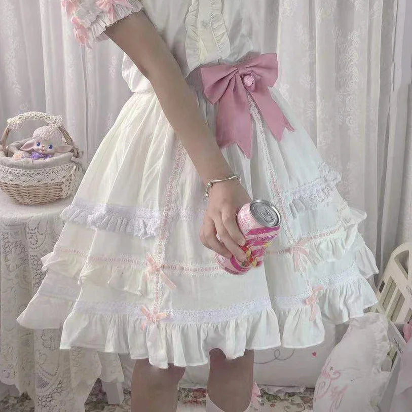 Harajuku Sweet Soft Girls Bow Lolita SK Skirt Female Women Ball Gown Cake Skirts AFC1910