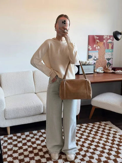 2025 Blogger Hot Boston Pillow Bags Women Genuine Leather Shoulder Tote Bag Large Capacity Soft Pillow Design Commute Daily Bags