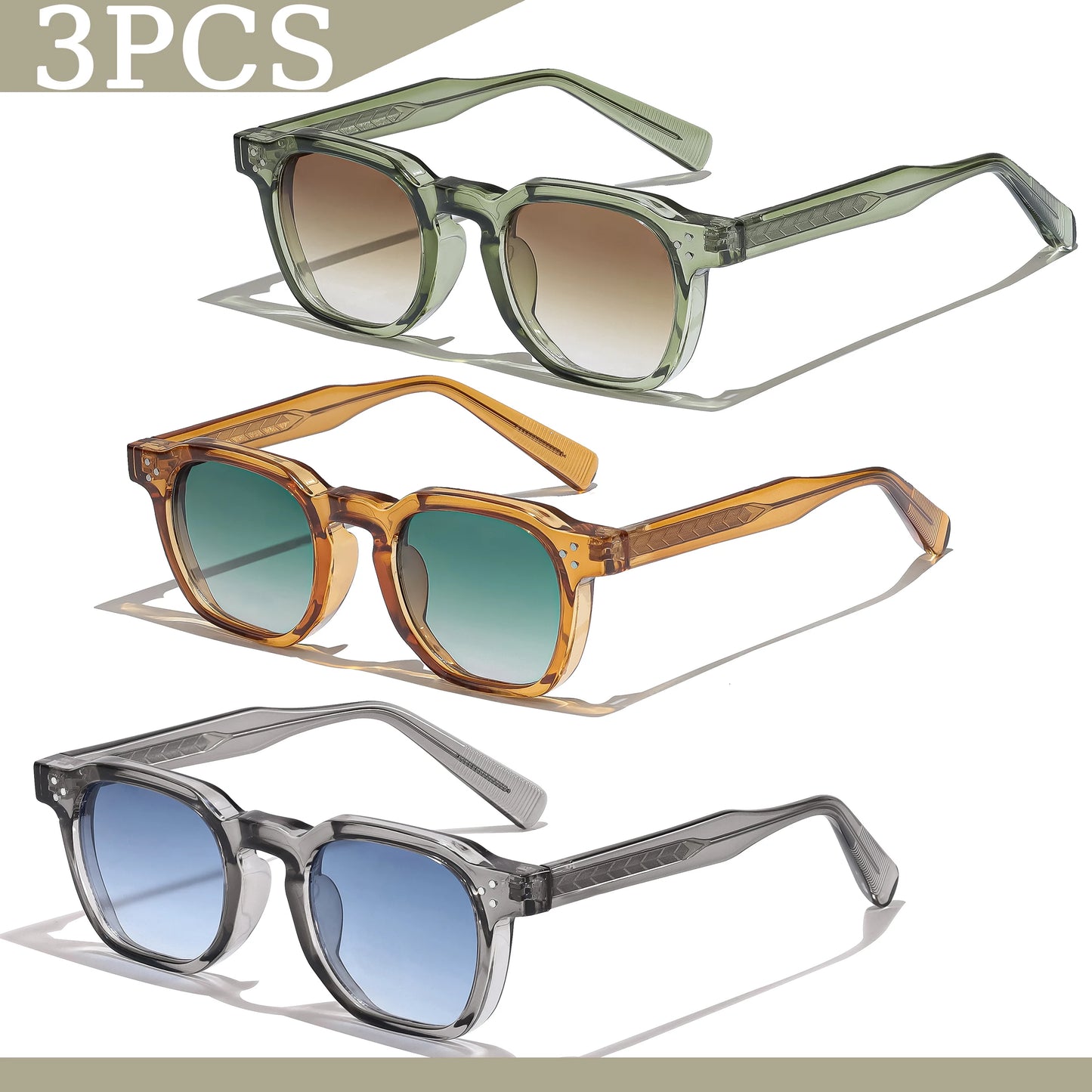 1/2/3 Pcs Wholesale New Square Retro Sunglasses Men Fashion Punk Sun Glasses Women Travel Eyewear Lunette De Soleil Femme UV400