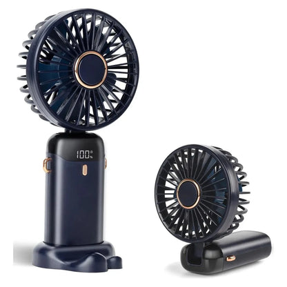 Portable Handheld Mini Fan with Stand, 90° Foldable, 5 Speed Wind,Hand Held/Neck/Desk 3 in 1 Personal Fan,3-6 Hours Battery Life