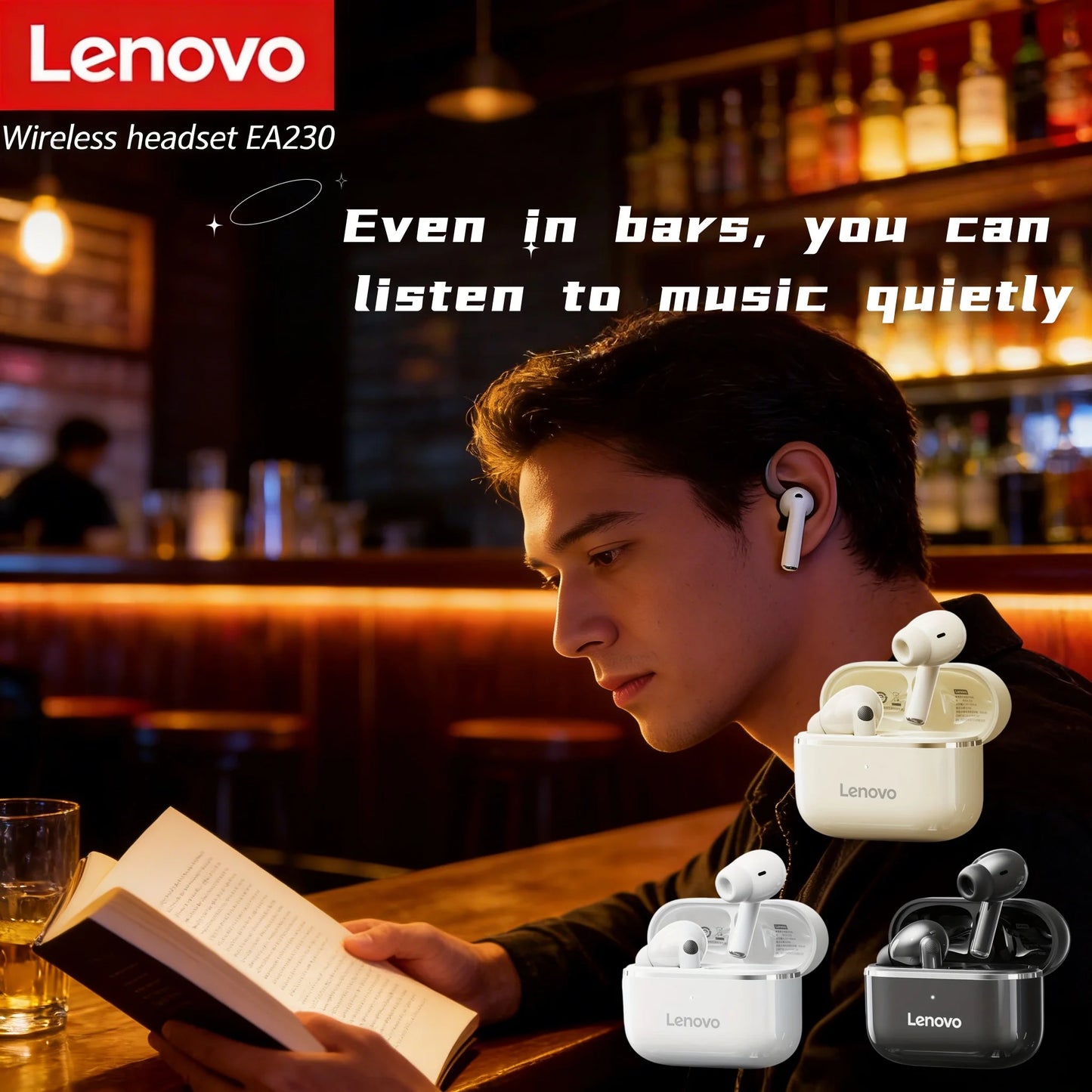Lenovo Wireless Earbuds Low Latency Gaming Hd Call with Noise Reduction Mic Ear Design Long Standby Clear Communication Earphone