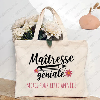 Teacher Theme Tote Bag Inspired School Shoulder Bag with French Style Design, Educational Motif Handbag Cadeau Maitresse D'école