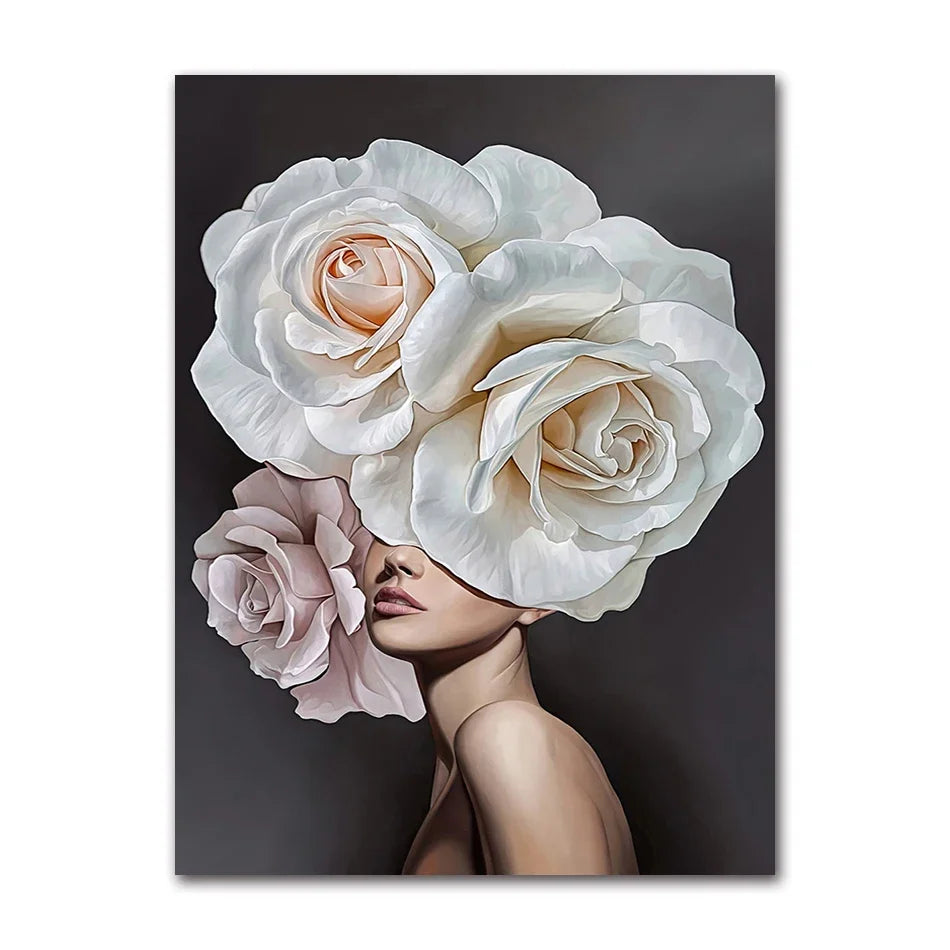 Decorative Painting Living Room Home Decoration Flowers Feathers Woman Abstract Canvas Painting Wall Art Print Poster Picture