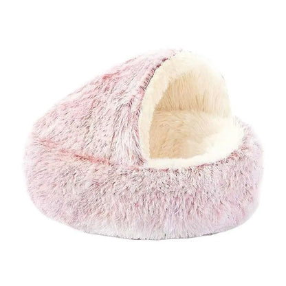 2 in 1 Soft Plush Pet Bed with Cover Round Cat Bed Pet Mattress Warm Cat Dog Sleeping Nest Cave for Small Dogs