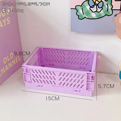 Foldable Storage Box Plastic Storage Organizer Student Desktop Organizer Stationery Snacks Storage Basket Home Storage Accessory