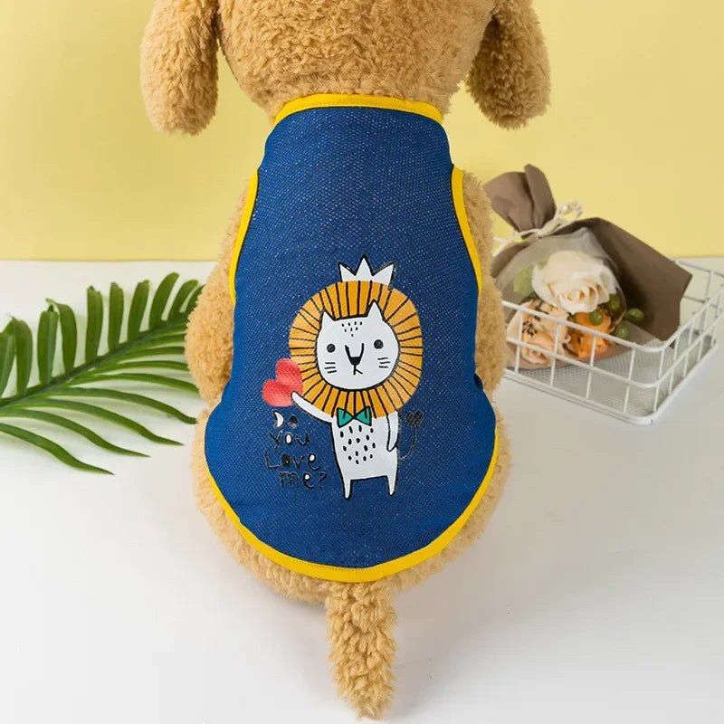 Fashion Summer Mesh Dog Cat Clothes Breathable Thin Puppy Kitten Vest Cute Cartoon Print Pet Clothing for Small Medium Dogs