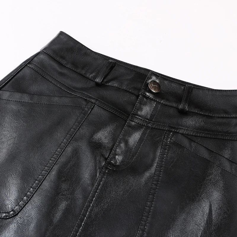 ZUZK Fall Winter Women New PU Leather Sexy Skirt  Black Coffee Simple Elegant Short Bodycon Skirt Boot skirt 2024