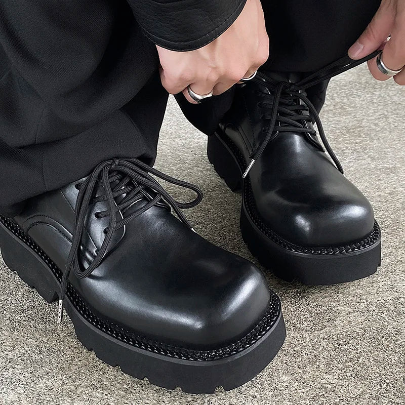 Original formal dress shoes for men thick soled big toe derby shoes casual leather shoes black Oxford shoes trendy, Korean style