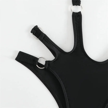 Black Punk Bikini Rings Sexy Bandage Luxury Swimsuit Cut Out Micro Bikinis Extrem Push Up Monokini Women Goth Swimwear Beach Set