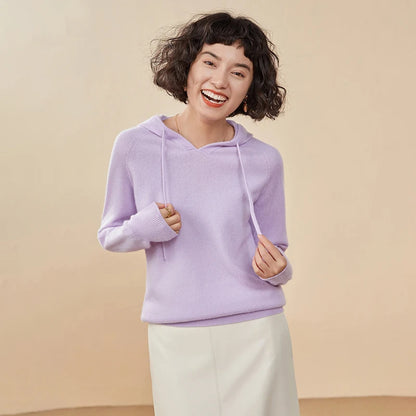 ADDONEE Women Cashmere Hooded Pullover Sweater 100% Cashmere Knitwear Spring Autumn Casual Simple Style Hoodie Clothing Tops