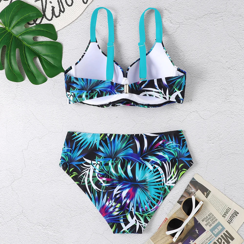 Sexy Push Up Bikini Set 2026 Women Printed Swimsuit Mid Waist Swimwear Female Bathers Swimming Bathing Swim Suit Beachwear