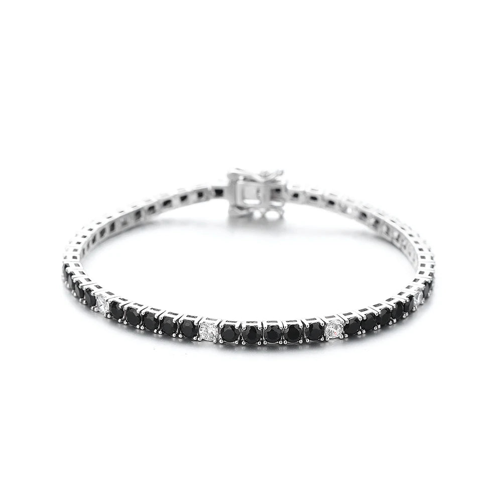 Real Fine Jewelry 3MM of 5 pcs Black Mix 1 pc White Cubic Zircon 16/17/18 CM Chain Tennis Bracelet Silver 925