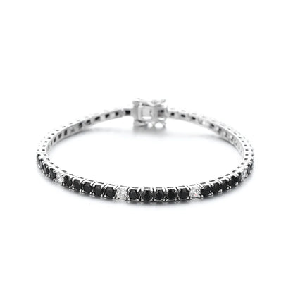 Real Fine Jewelry 3MM of 5 pcs Black Mix 1 pc White Cubic Zircon 16/17/18 CM Chain Tennis Bracelet Silver 925