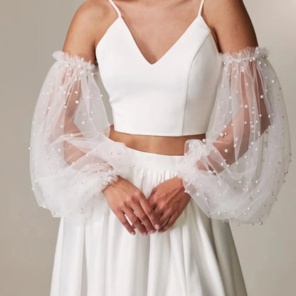Elegant Yarn Bridal Arm Sleeves Pleated Lace Breathable Wedding Long Sleeves Thin Lantern shaped Detachable Sleeves Women