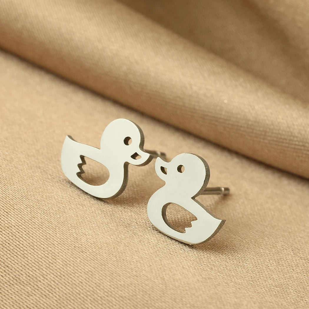Kinitial Laser Carved Fashion Stainless Steel Earrings Duck Earrings Minimalist  Dainty Earrings Study Earrings Anniversary
