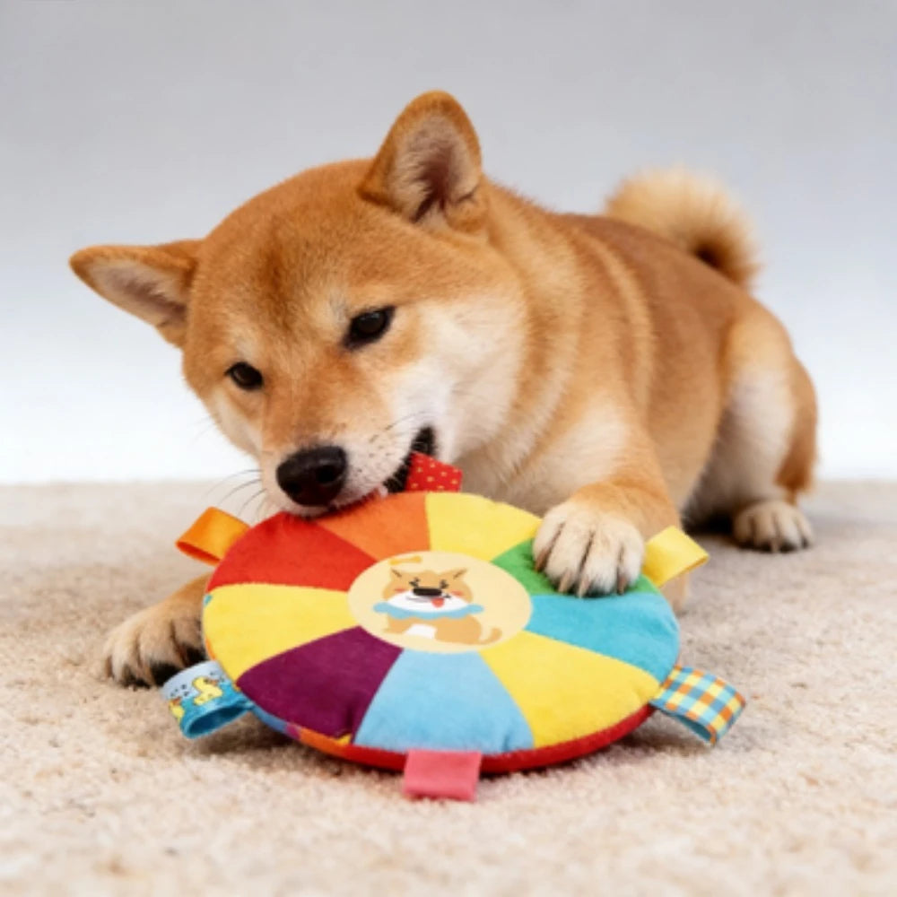 Cartoon Plush Dog Toys with Sound Bell, Puppy Teething Chew Toys, Wear & Bite Resistant Pet Toys for Small Dogs Teddy