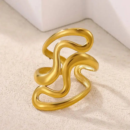 Irregular Geometric Rings for Women Gold Color ‌Stainless Steel Twisted Adjustable Ring Durable Rustproof Trendy Jewelry Gift