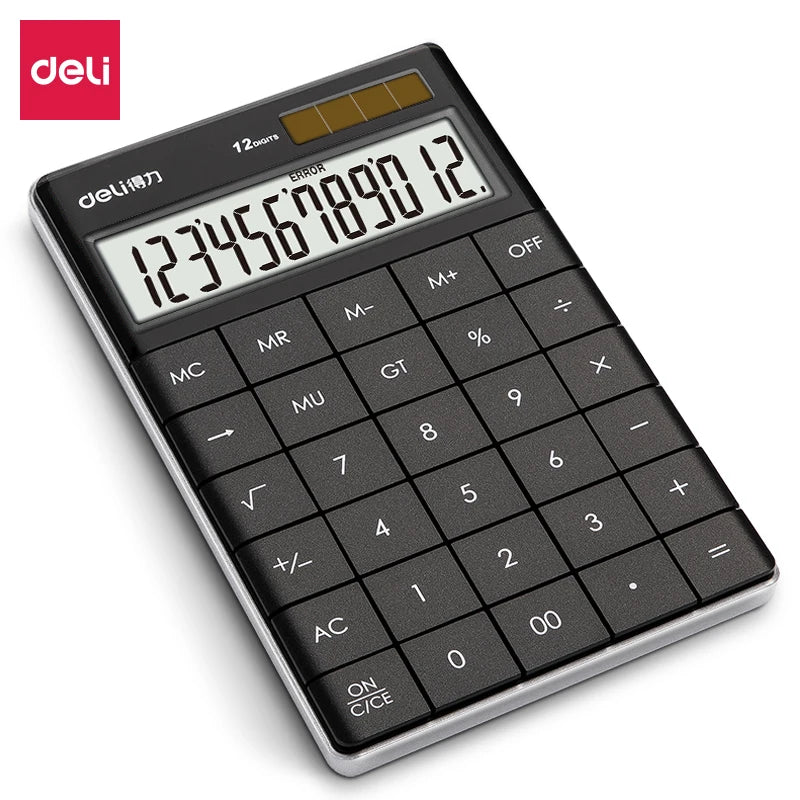 Deli 1589 Desktop Calculator 12-Bit Large Button Colorful Multi-Functional Dual Power Supply Electric for Student Office Use