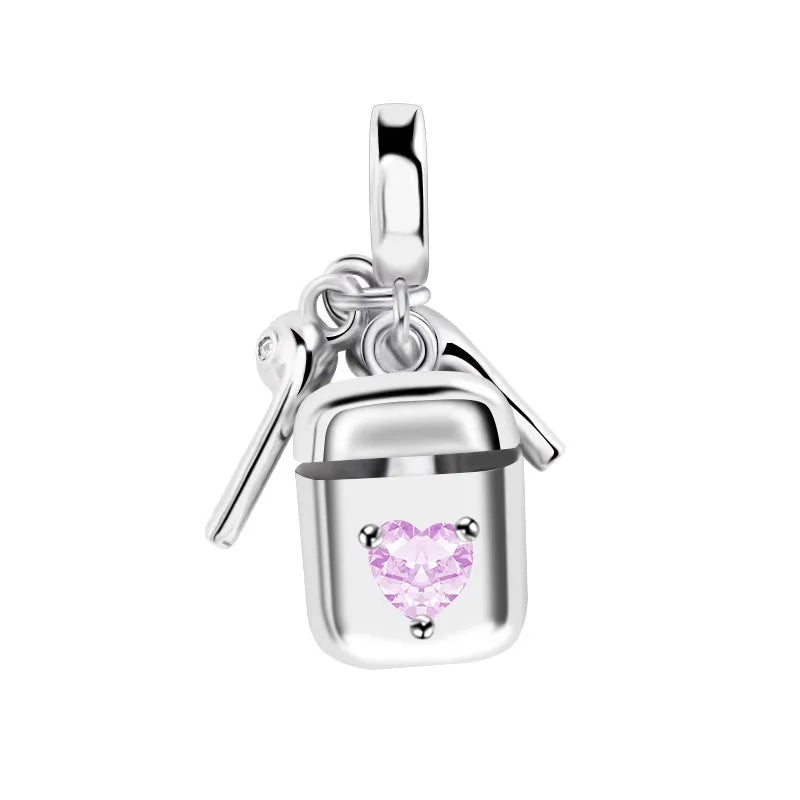 Guitar Microphone Music 925 Sterling Silver Charm Pendant Suitable Fit Original Bracelet Necklace keychain Jewelry Accessories