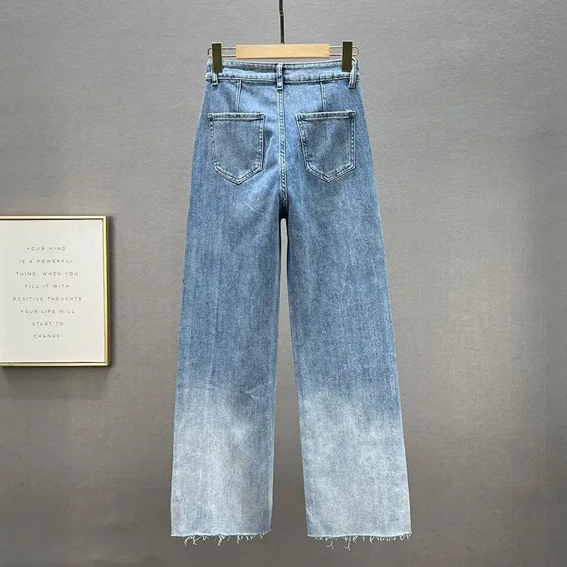 Rhinestone Jeans Women's Wide-Leg Pants 2023 Spring New High Waist Loose and Slimming Mop Pants Fashionable Trousers