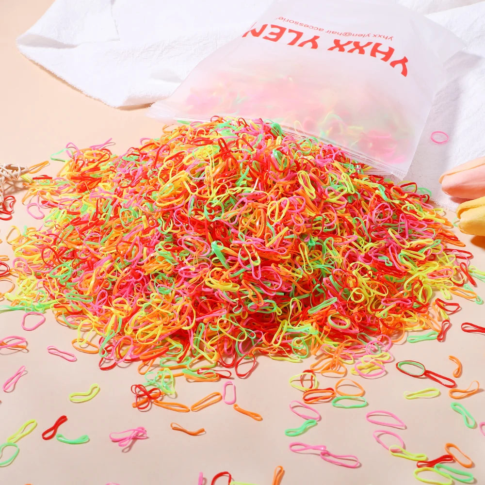500/1000/2000 Stück bunte Einweg-Haargummis für Mädchen, Haarbänder, Haargummis, Haaraccessoires für Kinder