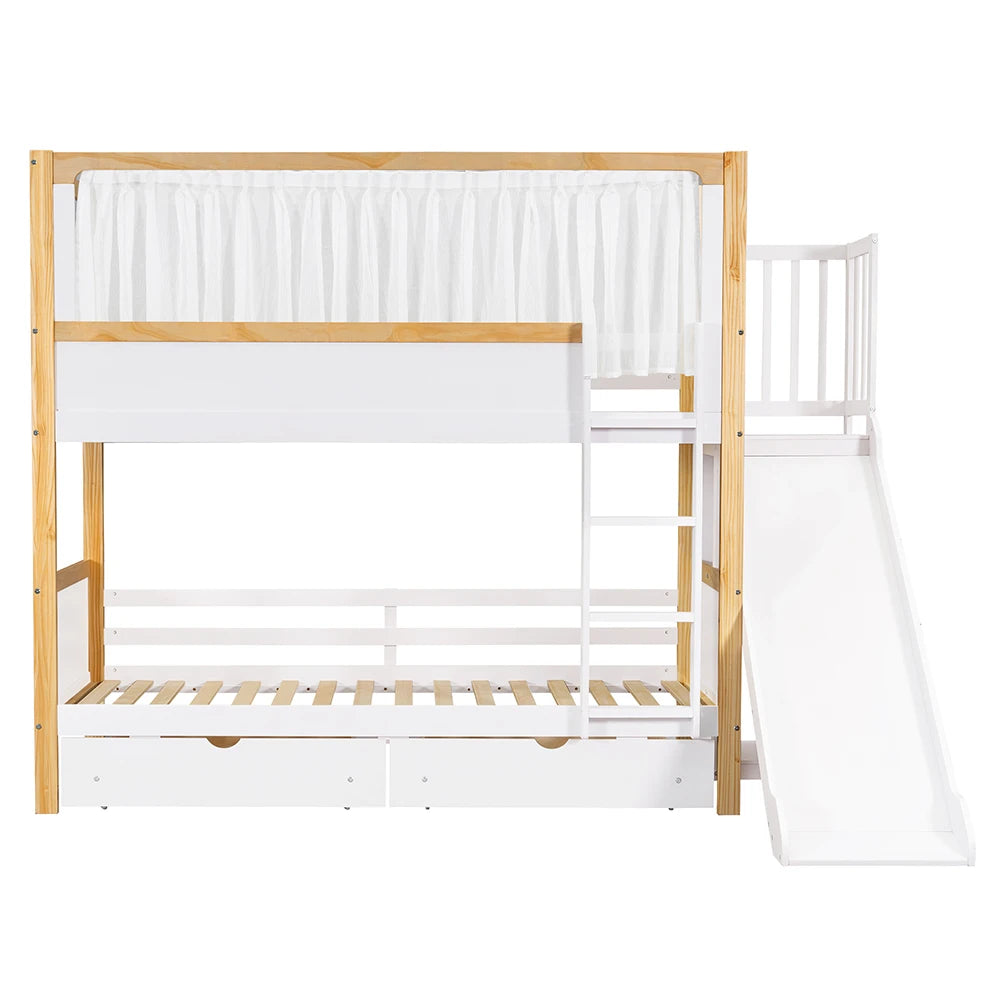 KOMHTOM Children's bunk bed with 2 drawers (with wheels), children's slide, 90x200cm