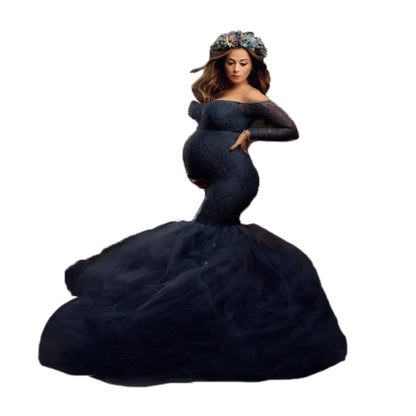 Dress Long Women's Pregnancy Dress Photography Maxi Gown For Pregnant Baby Shower Clothing Sexy Lace Tulle Maternity Photoshoot