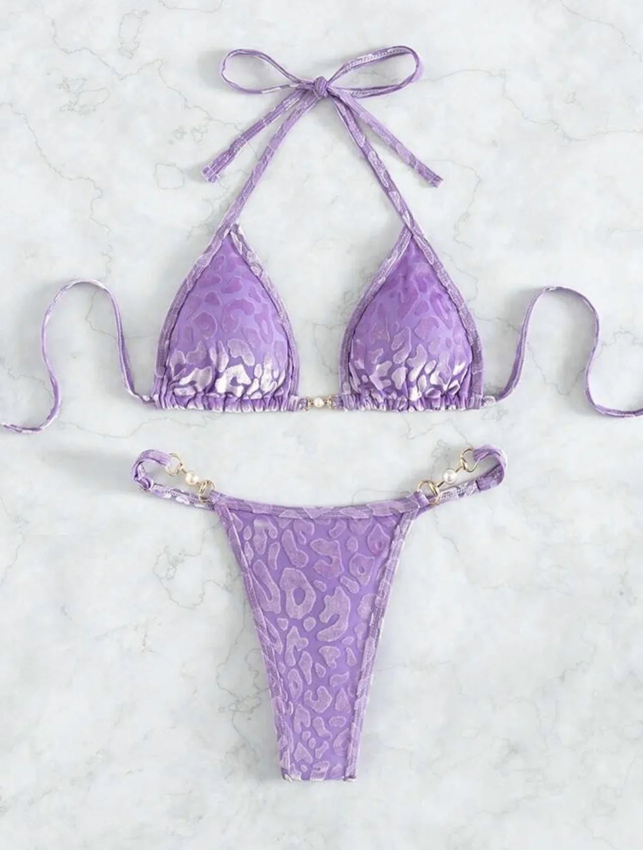 Sexy Leopard Velvet Bikini Mini Micro Thong Bikinis Women Swimwear Female Swimsuit Two-piece Bikini Set Halter Bathing Suit Swim