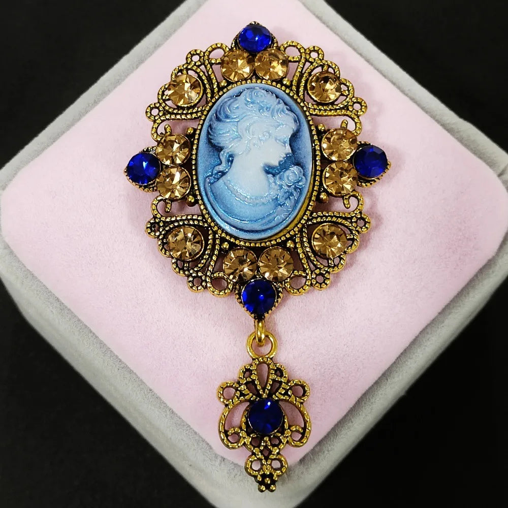 SHMIK Vintage Palace Style Relief Beauty Pendant Crystal Badges Brooch For Women Elegant Retro Middle Design Pin Jewelry