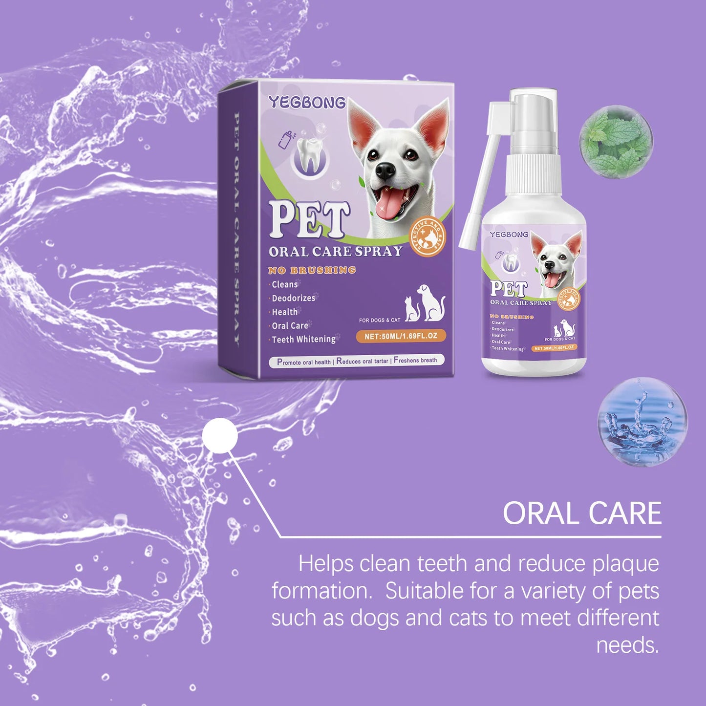 50ml Pet Oral Care Spray Dogs Cats Teeth Cleaning Fresh Breath Daily Dental Care Pet Supplies