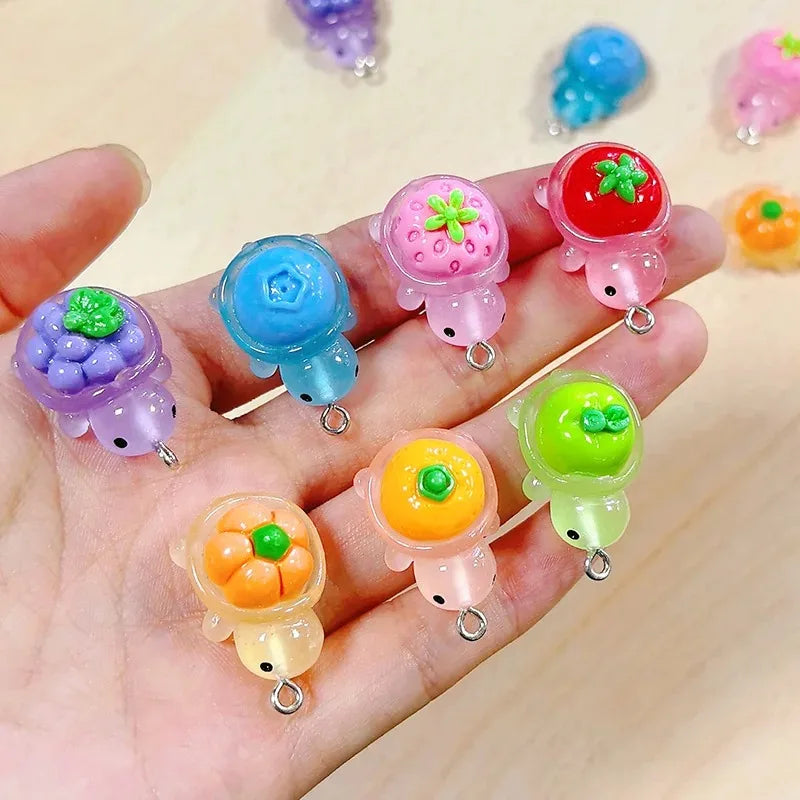 10pcs Luminous Fruit Turtle Resin Charms With Tomatoes Grapes Strawberry Pumpkins Animal Bracelet Pendant DIY Earring Jewelry
