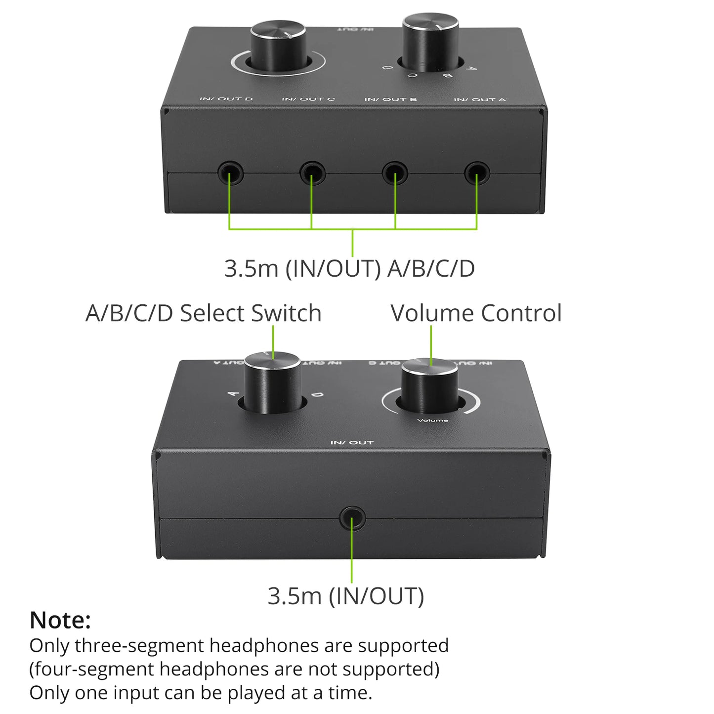 4 Way/2 Way 3.5mm Stereo Audio Switcher Bi-Directional Audio Switch Splitter Box 2 In 1 Out 4 In 1 Out with Mute Button