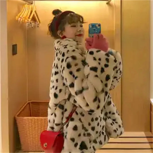 Korean Version 2025 Winter New Item Imitation fur Leopard Print fur Coat fur Integrated Coat Women's Cool Style Women's Clothing