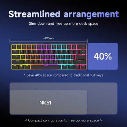 Ajazz NK61 Mechanical Wired Gaming Keyboard RGB Lighting Effects Supports Hot-Swappable 61 Keys Mechanical Gaming Keyboard