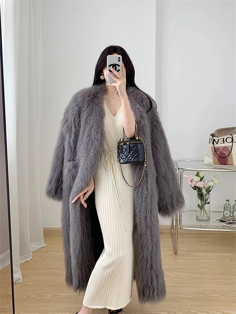 Long fur Coat for Women in Winter 2024 Loose Fitting Imitation Fox fur One-piece fur Coat Thickened Young Style Solid Color Coat