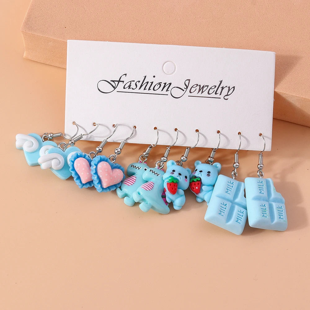 5pairs/set Cute Candy Chocolate Earrings for Women Girls 3D Food Dangle Earrings Kids Jewelry Gifts