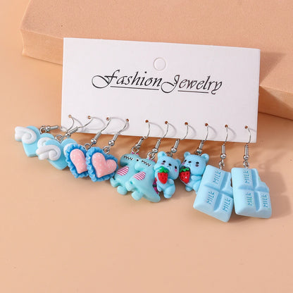 5pairs/set Cute Candy Chocolate Earrings for Women Girls 3D Food Dangle Earrings Kids Jewelry Gifts