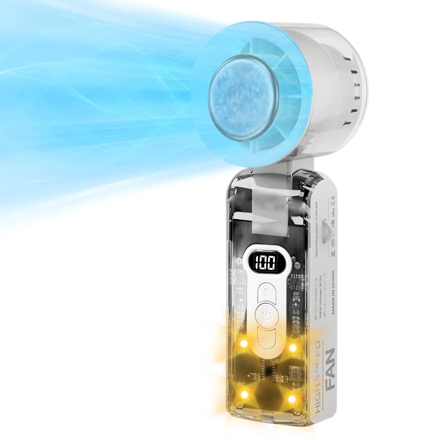 Portable Mini Handheld Fan with LED Display Semiconductor Refrigeration 100 Speeds USB Rechargeable Battery Outdoor Fan