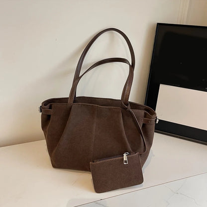 Suede Shoulder Bags for Women Large Capacity Totes Lightweight Underarm Bag Casual Shopper Handbag Solid Color Travel Bucket Bag