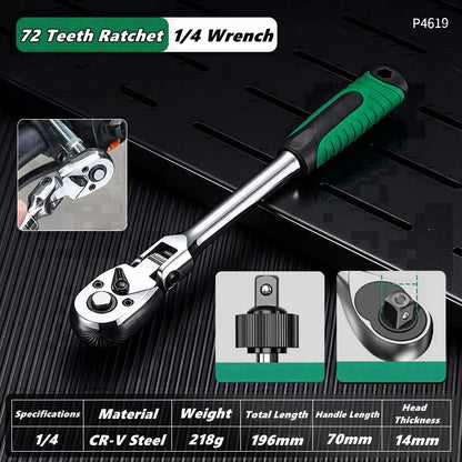 Drive Socket Drive Standard Ratchet Wrench , 1/4，3/8，1/2 Inch Flexible 72-Tooth Extendable Telescopic Socket Spanner Wrench