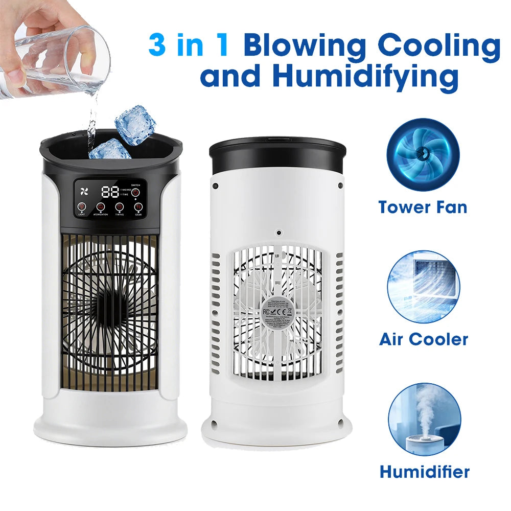 3 in 1 Portable Air Cooler with Humidifier 6 Wind Speed Fast Cooling Air Conditioner Misting Fan for Home Office Kitchen Desktop